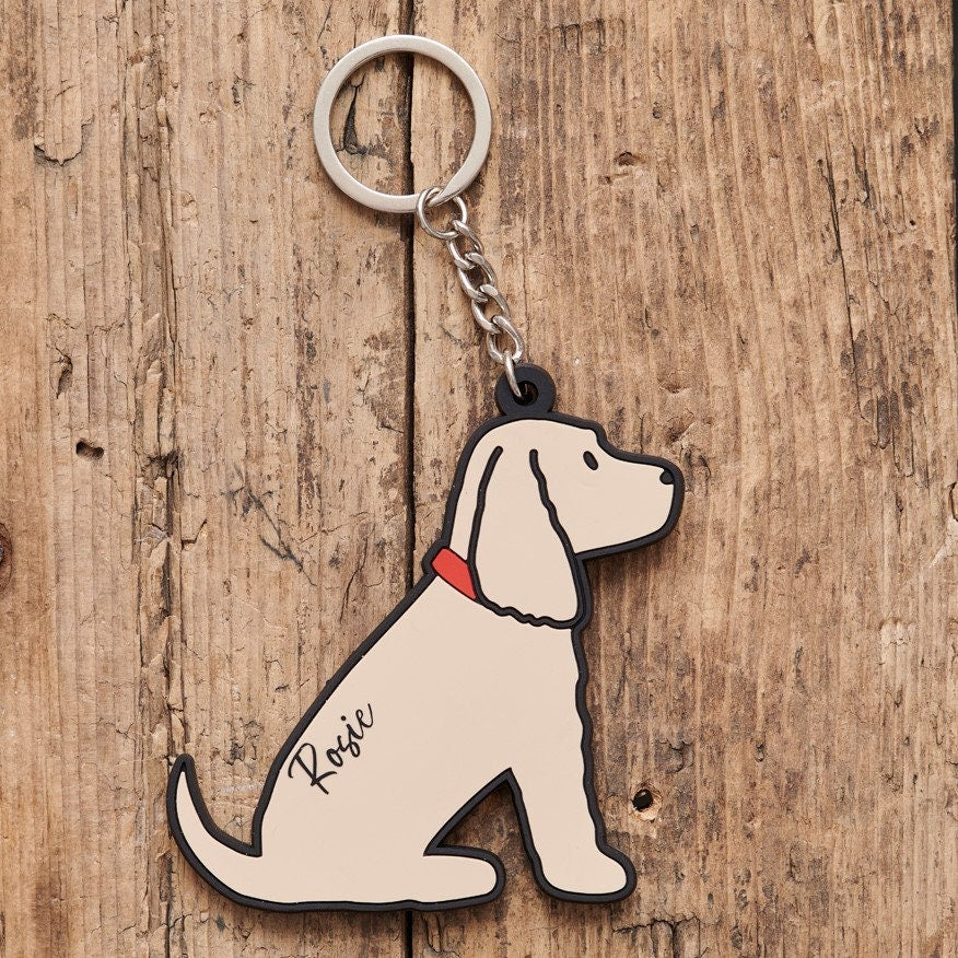 Personalised Golden Cocker Spaniel keyring with name — perfect gift for Cocker Spaniel owners