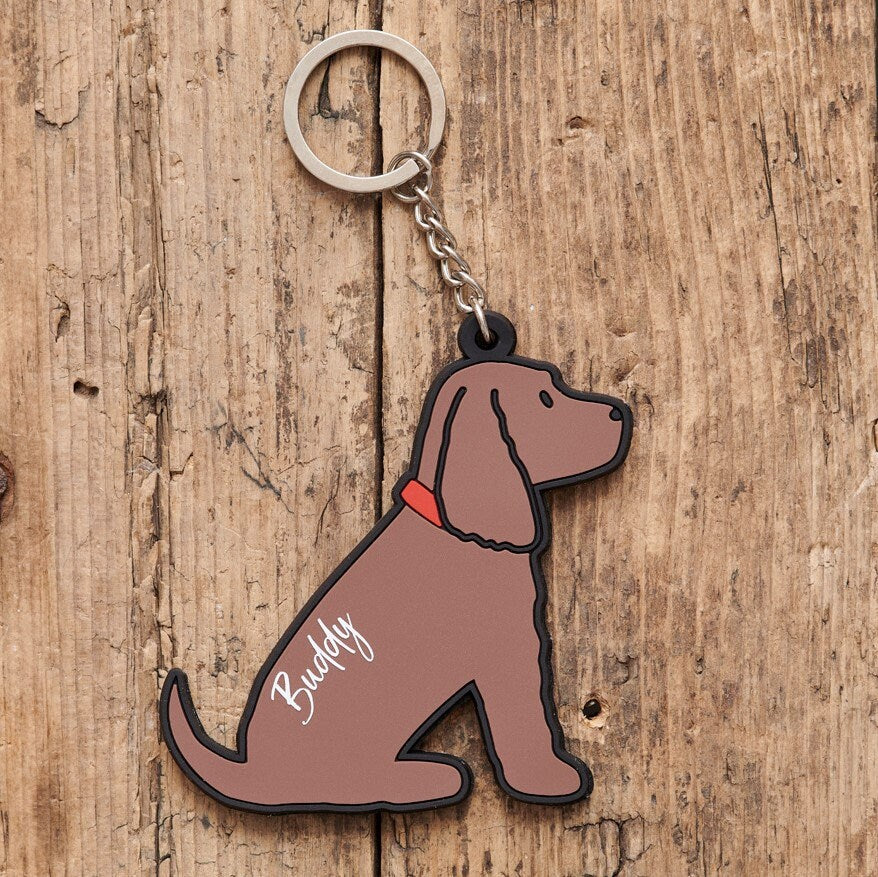Personalised Chocolate Cocker Spaniel keyring with name — perfect gift for Cocker Spaniel owners