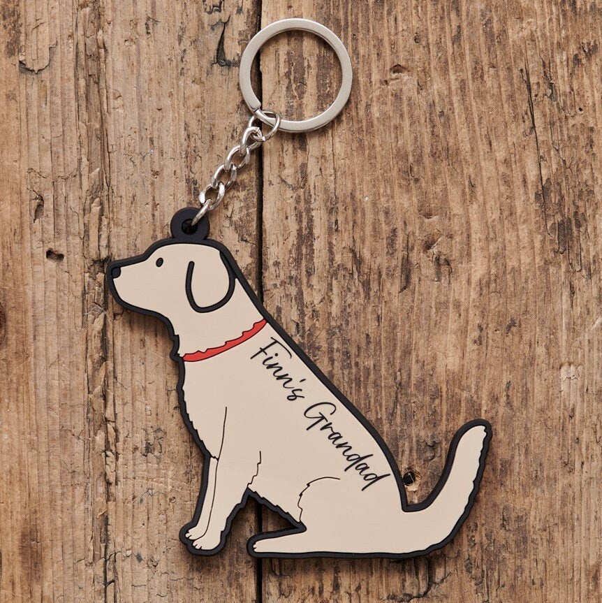 Golden Retriever keyring on bag — double-sided PVC charm, ideal personalised gift for Goldie lovers