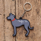 Lurcher keyring on bag — double-sided PVC charm, ideal personalised gift for Lurcher and greyhound lovers