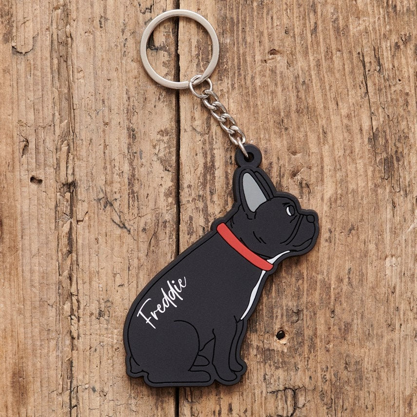 Personalised French Bulldog keyring with name — perfect gift for Frenchie owners and dog lovers