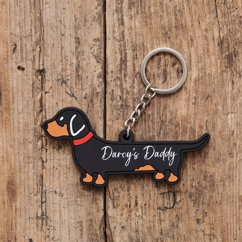 Dachshund keyring on bag — double-sided PVC charm, ideal personalised gift for sausage dog lovers