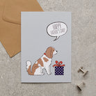 Cavalier King Charles Spaniel Father's Day card — illustrated dog with gift and 'Happy Father's Day' message, dog lover gift by Sweet William Designs