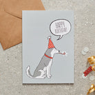 Husky / Alaskan Malamute birthday card with illustrated dog design — blank inside, FSC-certified, designed and made in England by Sweet William Designs