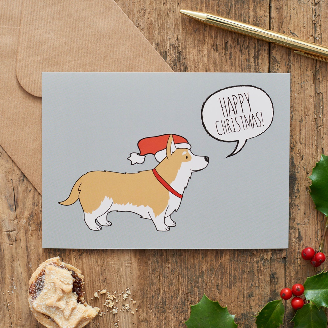 Corgi Christmas Card — illustrated dog lover greeting card by Sweet William Designs