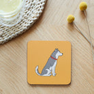 Close-up of Husky / Malamute coaster — sustainably sourced eucalyptus wood with cork backing, heat-resistant and easy to wipe clean