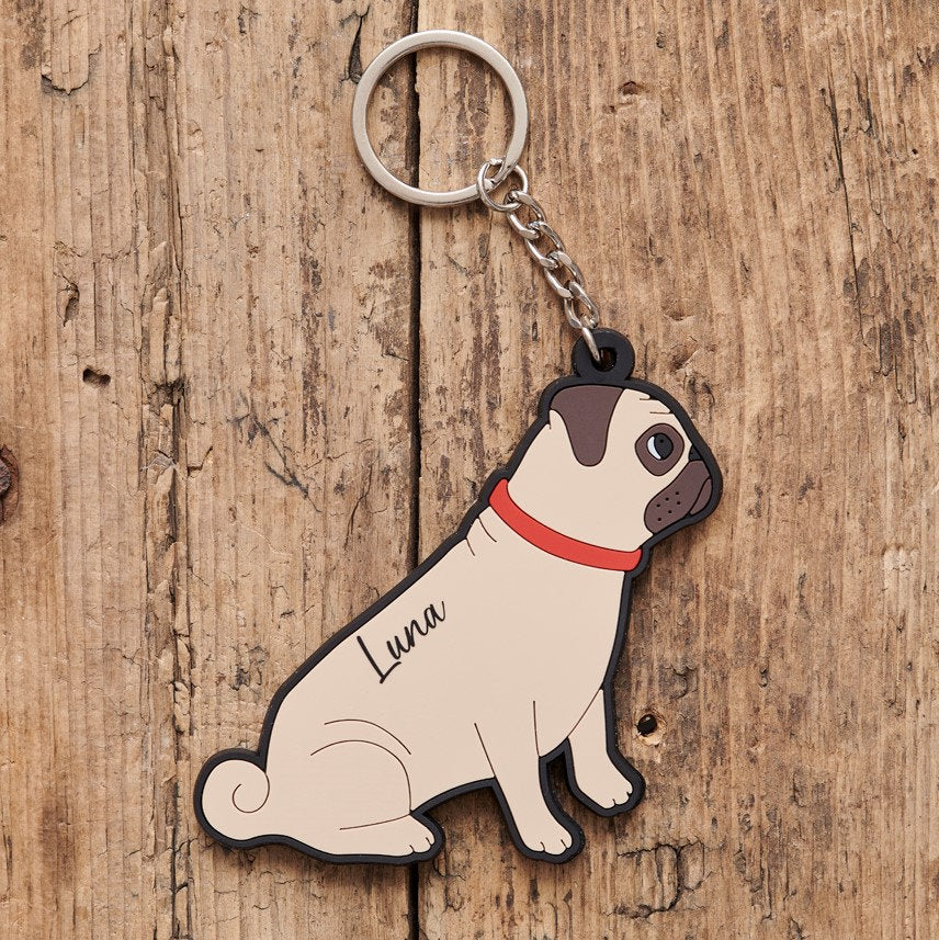 Pug keyring — personalised dog lover gift by Sweet William Designs