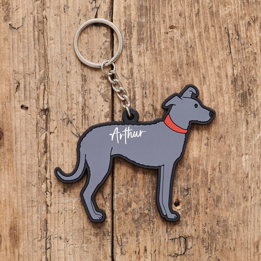 Personalised Lurcher keyring with name — perfect gift for Lurcher owners