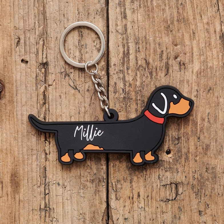 Personalised Dachshund keyring with name — perfect gift for Dachshund and sausage dog owners