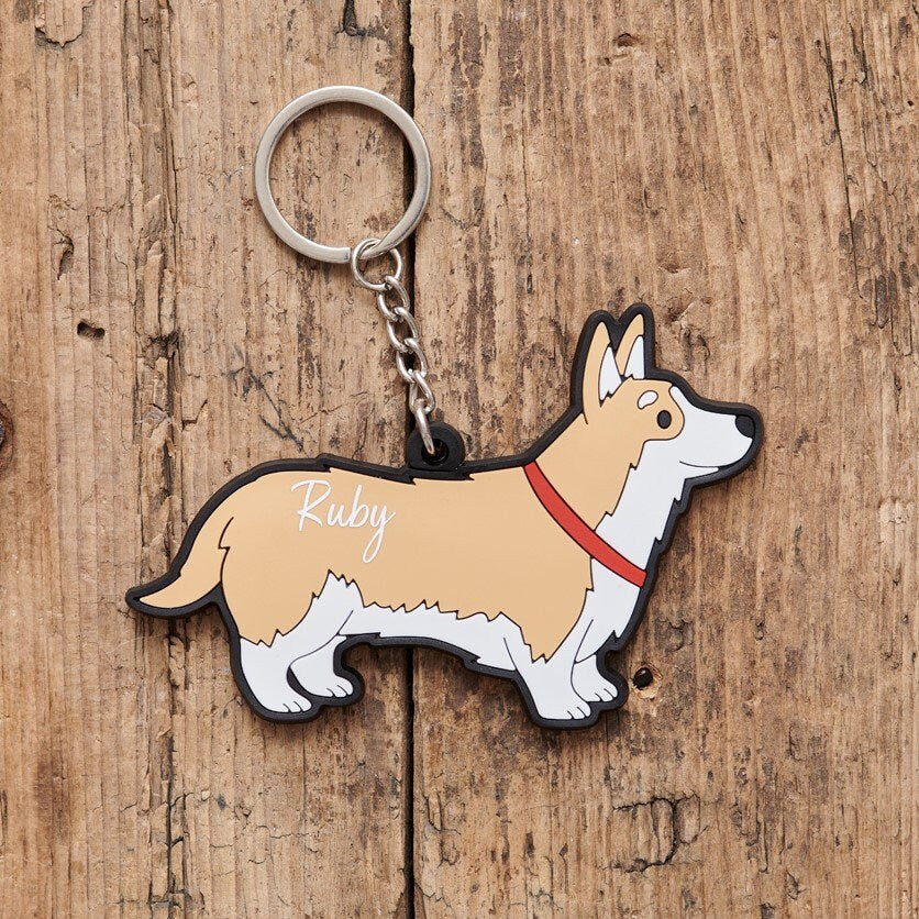 Personalised Corgi keyring with name — perfect gift for Corgi owners and dog lovers