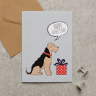 Airedale Terrier Father's Day card — illustrated dog with gift and 'Happy Father's Day' message, dog lover gift by Sweet William Designs