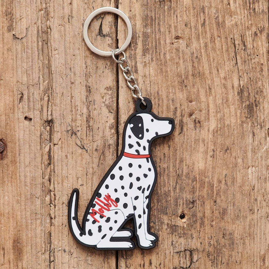 Personalised Dalmatian keyring with name — perfect gift for Dalmatian owners and dog lovers