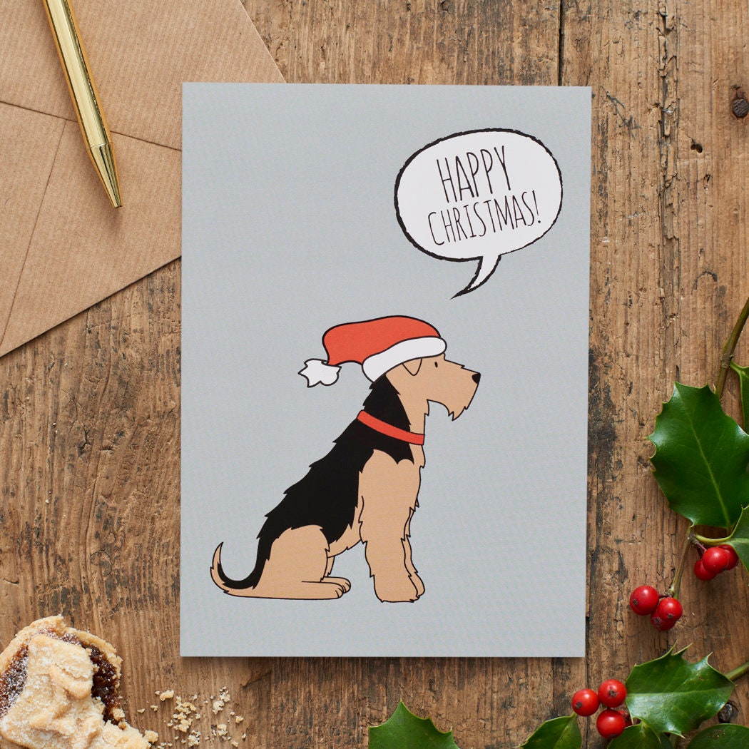 Airedale / Lakeland / Welsh Terrier Christmas Card — illustrated dog lover greeting card by Sweet William Designs
