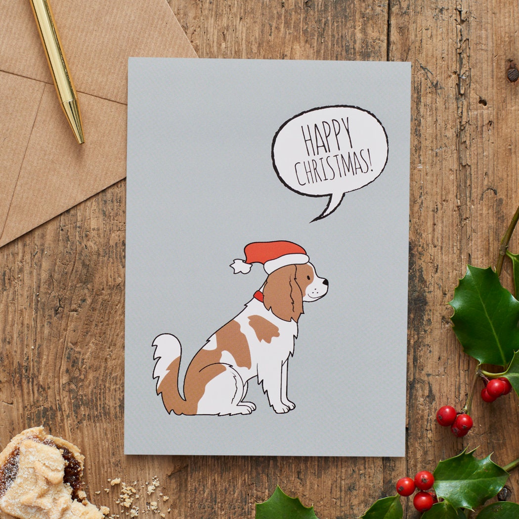 Cavalier King Charles Spaniel Christmas Card — illustrated dog lover greeting card by Sweet William Designs