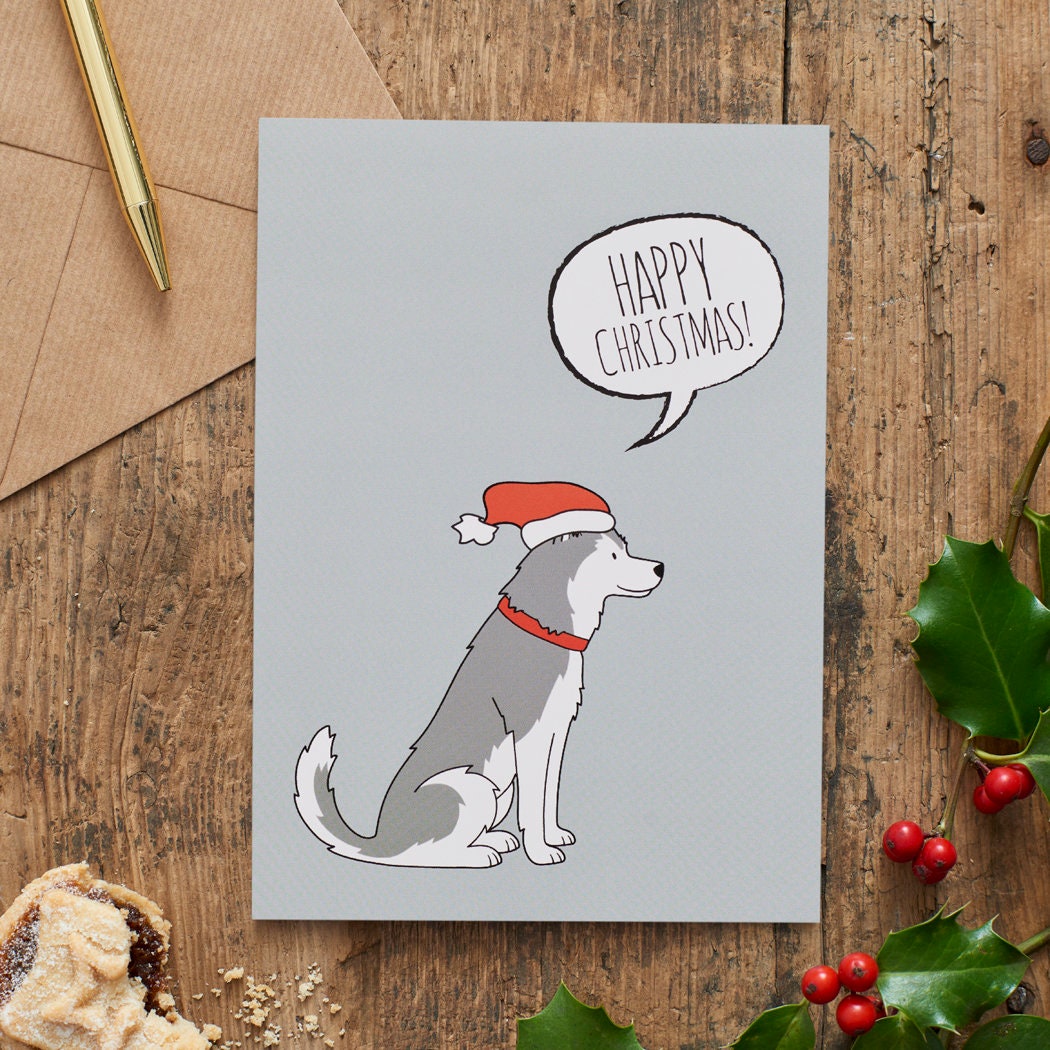 Husky / Alaskan Malamute Christmas Card — illustrated dog lover greeting card by Sweet William Designs