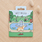 Corgi enamel dog pin on Sweet William Designs park scene backing card — thoughtful gift for Corgi lovers