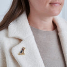 Airedale / Lakeland / Welsh Terrier enamel pin worn on a wool jacket collar — gold-plated dog pin, perfect gift for dog lovers