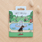 Black Schnauzer enamel dog pin on Sweet William Designs park scene backing card — thoughtful gift for Black Schnauzer lovers