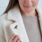 Airedale / Lakeland / Welsh Terrier enamel pin worn on a wool jacket collar — gold-plated dog pin, Christmas gift for Airedale / Lakeland / Welsh Terrier lovers