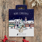 German Shorthaired Pointer Christmas dog pin on festive village backing card — gold-plated enamel dog lover gift by Sweet William Designs