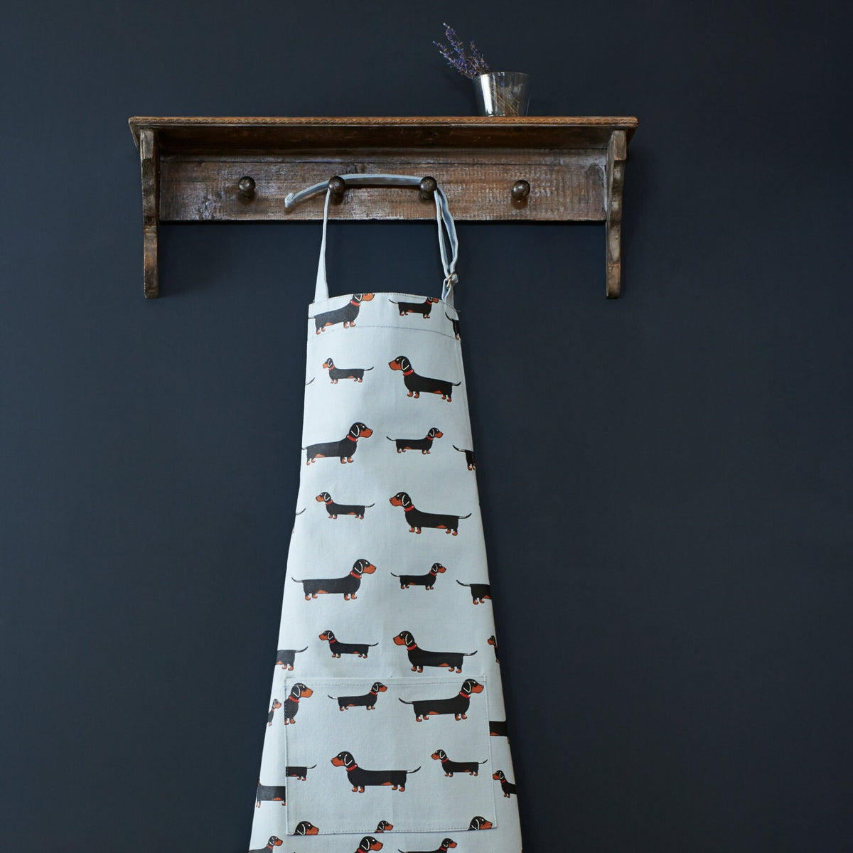 Dachshund / Sausage Dog apron with front pocket and adjustable neck strap — organic cotton dog lover kitchen gift by Sweet William Designs