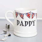 Ceramic Daddy mug with hand-drawn Union Jack bunting and cufflinks, a thoughtful gift for a much-loved Dad
