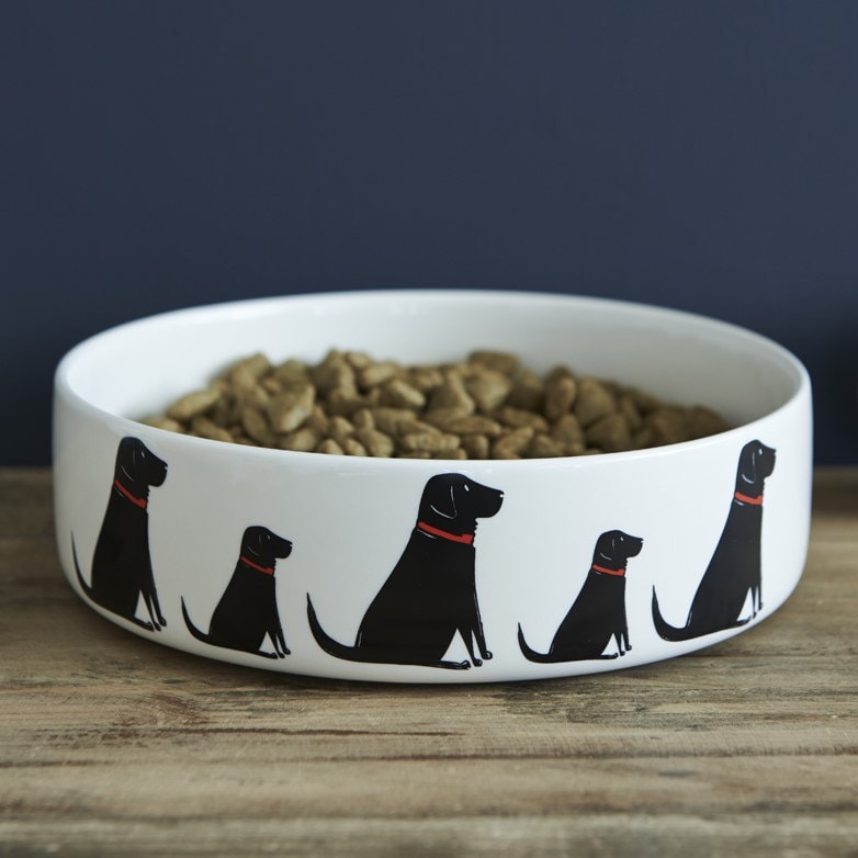 Black Labrador ceramic dog bowl — illustrated Black Lab design, dishwasher safe dog lover gift by Sweet William Designs