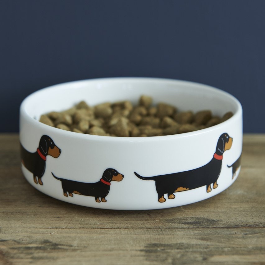 Dachshund dog bowl with signature illustration — ceramic dog lover gift by Sweet William Designs