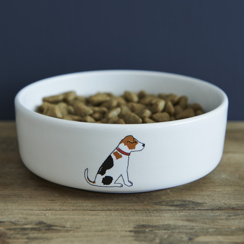 Jack Russell dog bowl — ceramic bowl with signature Jack Russell illustration on the outside, dog lover gift by Sweet William Designs