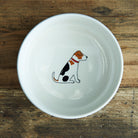 Inside view of Jack Russell dog bowl — ceramic bowl with Jack Russell illustration on the inside, dishwasher and microwave safe